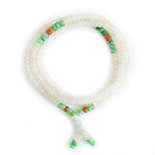 【天然正品】A货翡翠天然无杂裂冰种白色翡翠配糯种绿色翡翠算盘珠串珠项链70CM 现售价：1880！131023NJM15 商品图0