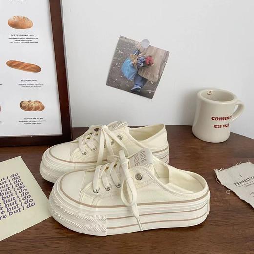 岁愿2024新款小众高品质厚底帆布鞋女 爆款透气两穿一瞪小白鞋半拖鞋 商品图4