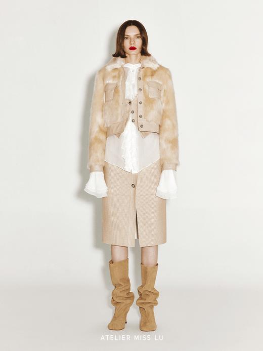 【奶油羊驼】复古口袋拼接仿皮草短外套 商品图0