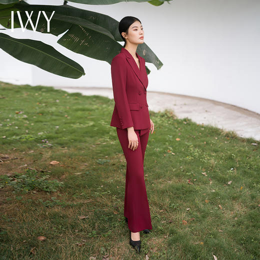 IWY/秋冬款酒红色职业西装套装女正式场合商务接待通勤干练两件套C11358+P31358 商品图3