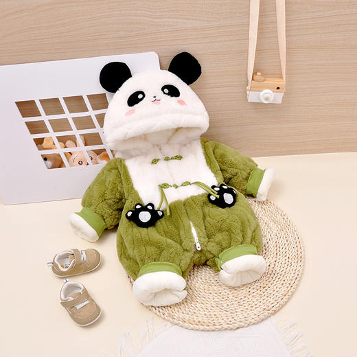 【小熊猫毛毛夹棉连体衣】宝宝冬季男婴儿哈衣爬爬服加绒加厚新生儿外出服保暖女 商品图2