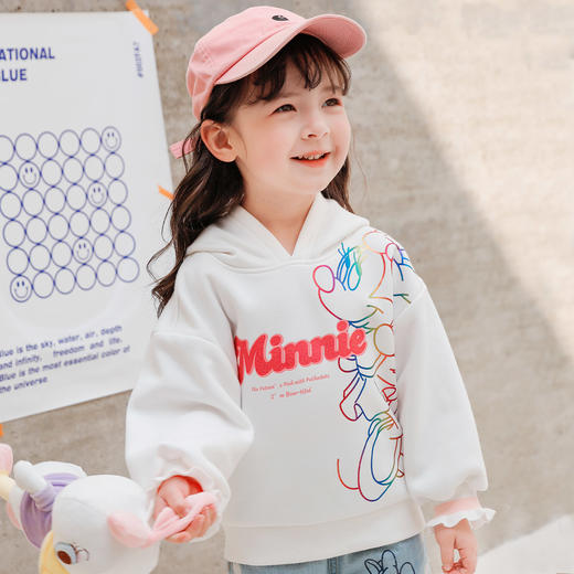 【商场同款】迪士尼童装2024春秋款女童连帽套头卫衣米妮字母印花可爱俏皮上衣223DS0689 商品图1
