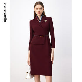 皮尔卡丹女装连衣裙法式假两件商务OL通勤A字裙P3344E3998T0
