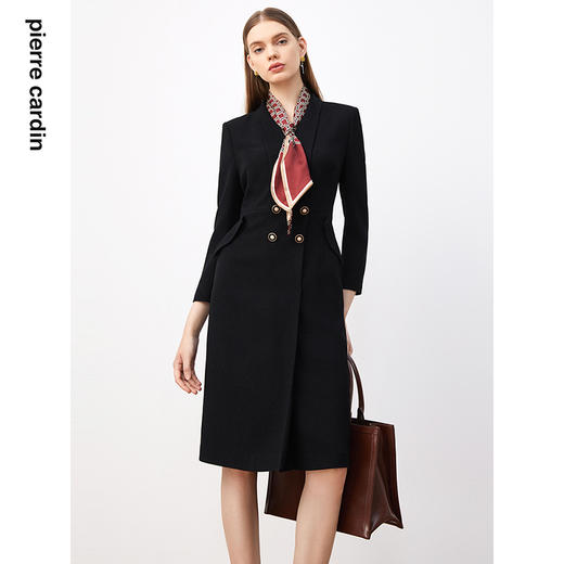 皮尔卡丹女装连衣裙黑色端庄干练商务宴请会议收腰裙P3303E3868B0 商品图3