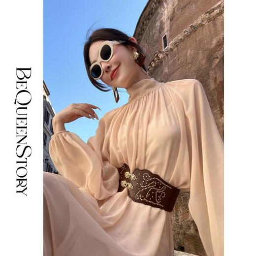 【孤品样衣，不退不换】【法奢大女主】轻薄飘逸宽松飘带设计串珠荷叶边连衣裙 商品图4