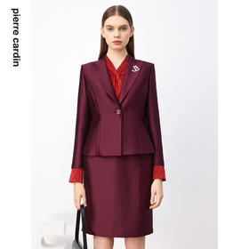 皮尔卡丹女装西装秋冬断面枣红色光面商务正装外套P3308U3985T0

