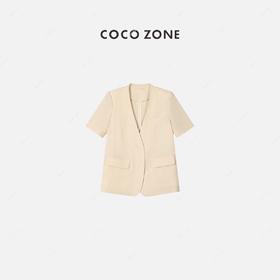 COCO ZONE 气质短袖西装外套V领设计修饰显瘦上衣 23C18743