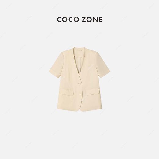 COCO ZONE 气质短袖西装外套V领设计修饰显瘦上衣 23C18743 商品图0