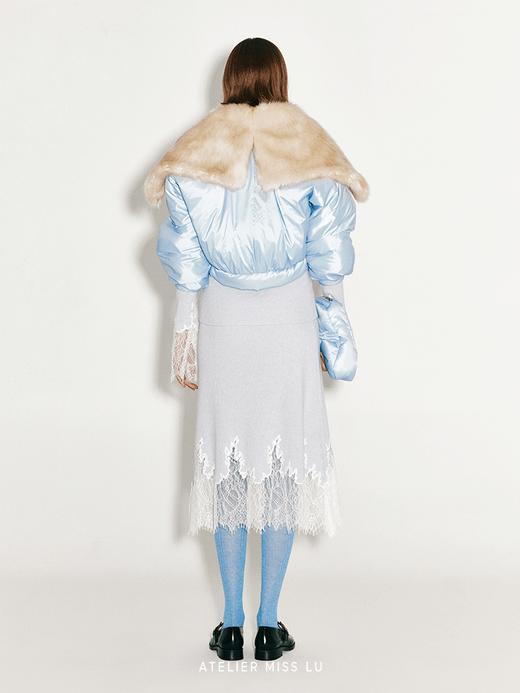 【晴空飞行家】冰川蓝仿皮草毛领短款棉服外套 商品图2