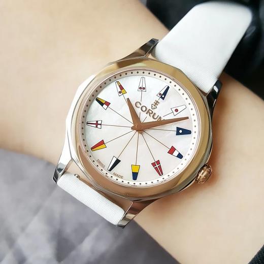 【95新】COROM昆仑海军上将系列32mm精钢/18k玫瑰金表圈钻刻石英女表 071216JH11 商品图13