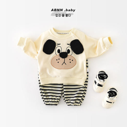 【婴儿洋气卡通小狗套装】秋季新款宝宝圆领卫衣儿童卫裤两件套 商品图1