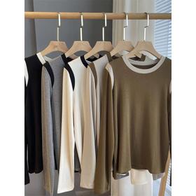 【新品拼接撞色打底衫】秋冬新款 小香风圆领百搭休闲T恤 外穿打底衫 