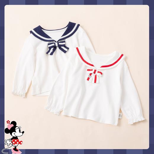 【商场同款】迪士尼童装女童长袖甜美T恤2024春秋新款海军风娃娃领宝宝上衣223DS0648 商品图4