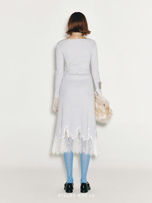 【晴空微蓝】加长睫毛蕾丝拼接羊绒羊毛混纺上衣 商品图2