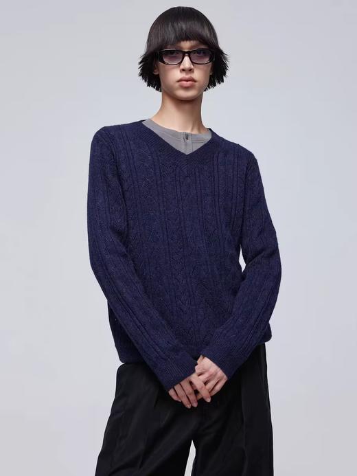 Simple Project/M24125/V领镂空毛衣 商品图1