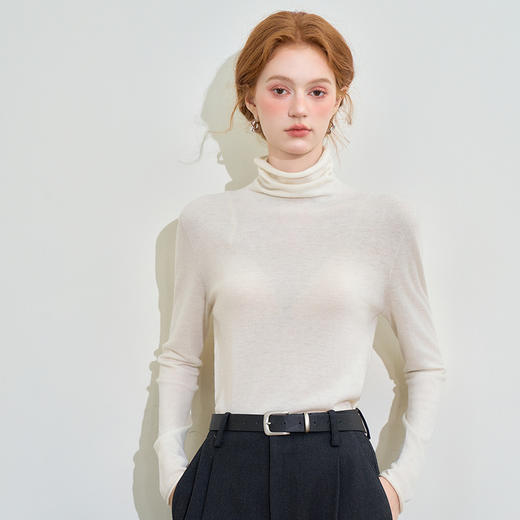 100%羊毛高领长袖毛衣女秋季轻薄保暖内搭上衣SS140279 商品图2