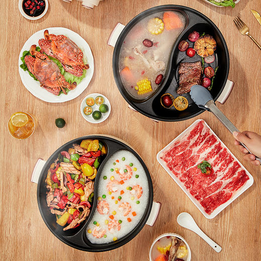 【自营】康佳（KONKA）KDHG-2001家用鸳鸯电火锅5L大容量 多用途锅料理锅电热锅 电锅煎烤涮肉一体锅 双边独立控温 商品图2