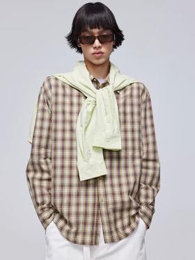 Simple Project/Y24120/绿紫格纹布包扣廓形长袖衬衫