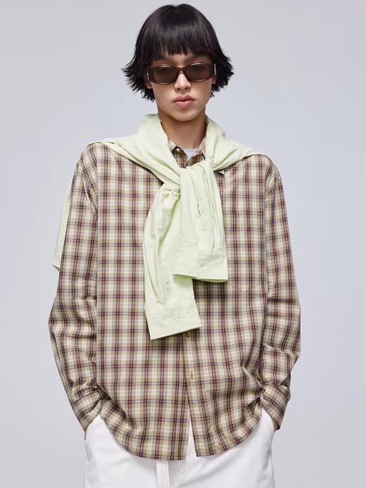 Simple Project/Y24120/绿紫格纹布包扣廓形长袖衬衫 商品图0