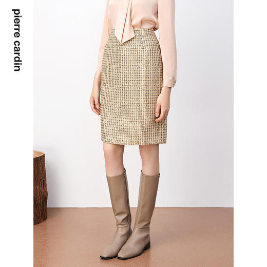 皮尔卡丹女装半身裙黄色春秋知性优雅H型小香风半裙P3353S3989M1
 商品图3