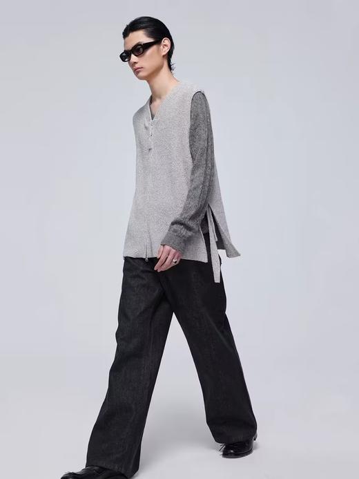 Simple Project/M24233/V领拉链开叉绑带修身马甲 商品图2