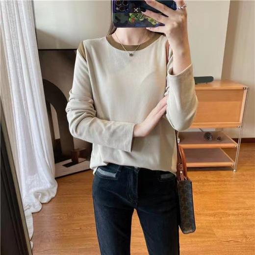 【新品拼接撞色打底衫】秋冬新款 小香风圆领百搭休闲T恤 外穿打底衫  商品图8