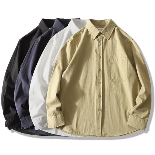 复古水洗纯棉暗条纹衬衫 商品图0