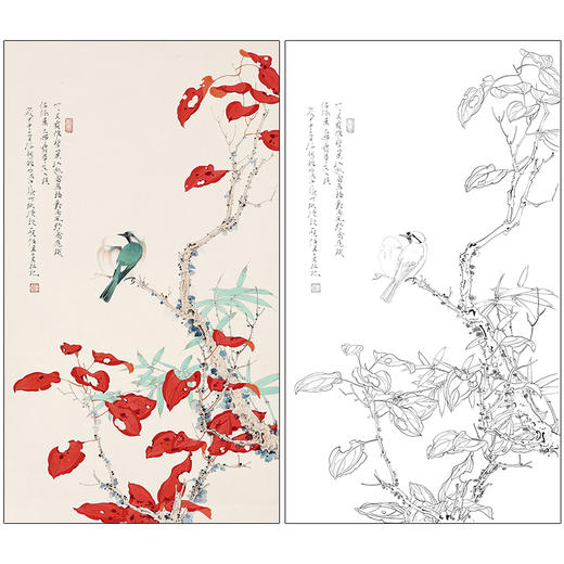 任重花鸟工笔画白描底稿《秋禽西风图》临摹勾线高清打印稿RD09 商品图0