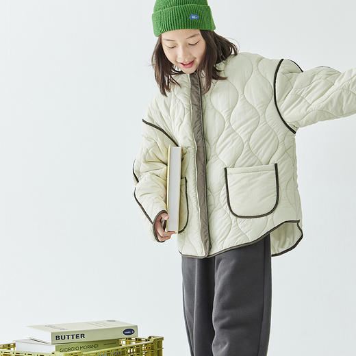 棵初2024年秋冬新品童装撞色拼接棉服女童葫芦绗线宽松廓型外套 商品图3
