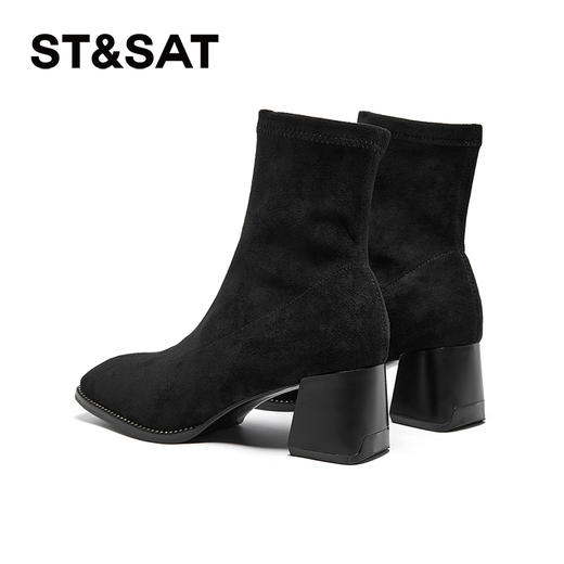 星期六质感绒面显瘦百搭粗跟短靴SSC4116413 商品图2
