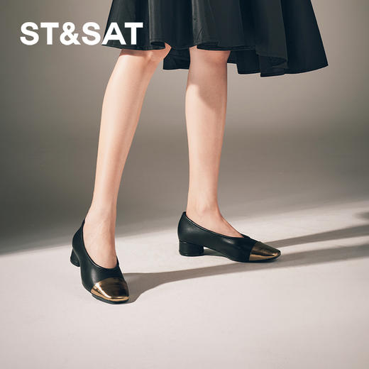 星期六通勤百搭绒面细钻粗跟单鞋SSC3111108 商品图3