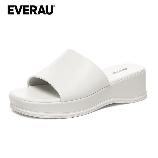 EVERAU时髦外穿 轻奢牛皮露趾 休闲厚底女拖鞋EA7037 商品图4