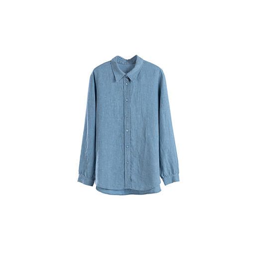 * 绽放642朵/秀场衬衫进口石磨洗亚麻可拆卸飘带翻领系带长袖衬衫 商品图4
