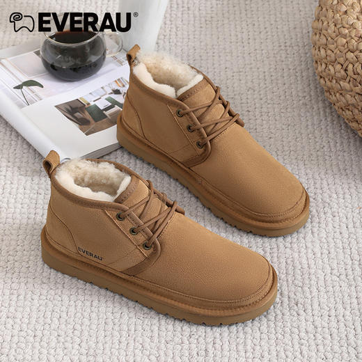 EVERAU防风系带高帮设计内里澳洲美利奴羊皮毛一体做工走线精致户外通勤都可男士保暖高帮雪地靴EA5043 商品图6