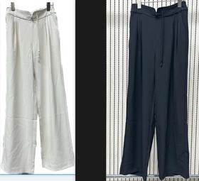 HJ2L31_凝脂色 / 漆黑色_裤字_四季_垂感盘扣抽绳高腰显瘦气质休闲裤_高级女装_BERNIEELEN 伯妮斯茵