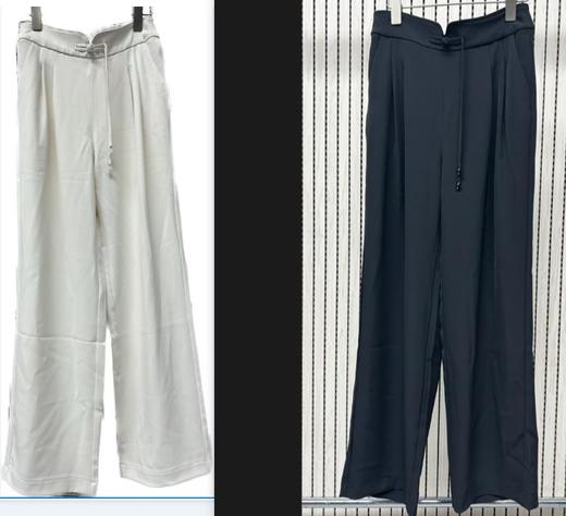 HJ2L31_凝脂色 / 漆黑色_裤字_四季_垂感盘扣抽绳高腰显瘦气质休闲裤_高级女装_BERNIEELEN 伯妮斯茵 商品图0