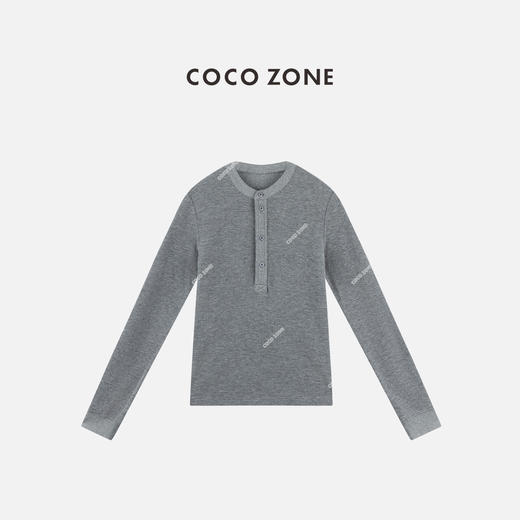 COCO ZONE 绵羊毛莱赛尔混纺时尚半排扣长袖T恤CC2C1784 商品图1