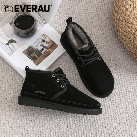 EVERAU防风系带高帮设计内里澳洲美利奴羊皮毛一体做工走线精致户外通勤都可男士保暖高帮雪地靴EA5043 商品图9
