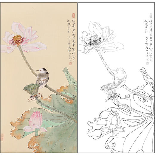 任重花鸟工笔画白描底稿《浮香华池图》临摹勾线高清打印稿RD10 商品图0