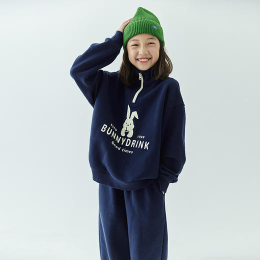 棵初秋冬新款童装兔子印花休闲运动卫衣卫裤持久保暖拉绒套装 商品图3