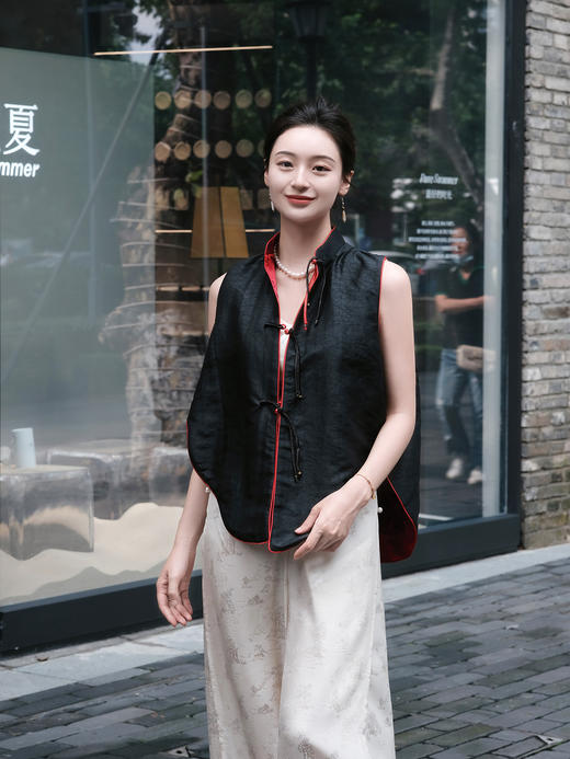 瑕疵|盛唐牡丹 |双龙团纹真丝花蕾缎马甲[特价品] 商品图3