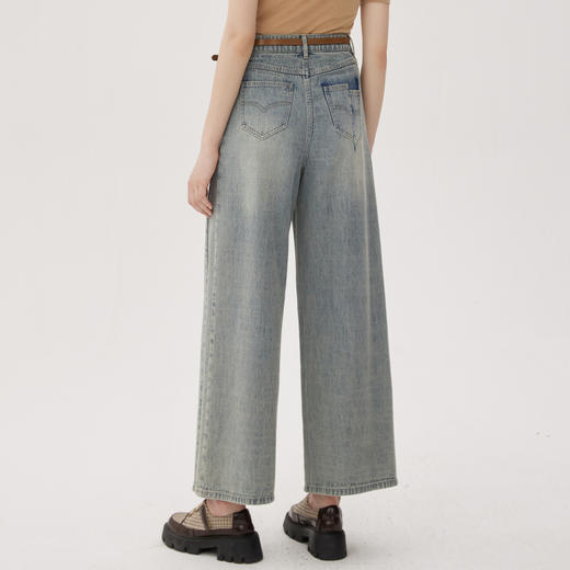 谜底牛仔直筒裤女2024秋季新品复古高腰解构式宽松长裤243MK1009 商品图2