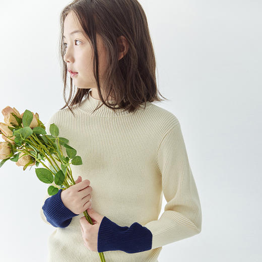 棵初秋冬新品女童袖口拼色长袖打底衫棉羊绒中高领修身毛衣 商品图2