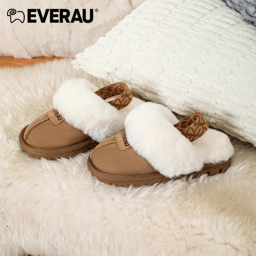 EVERAU保暖值颜值最高+印花弹力织带男女童儿童毛毛拖鞋EA2031K 商品图4