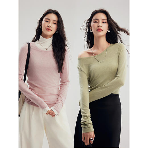 棉仓357601007-天丝羊毛奢感微透绝美打底衫合体微修身舒适轻暖打底衫。 商品图1