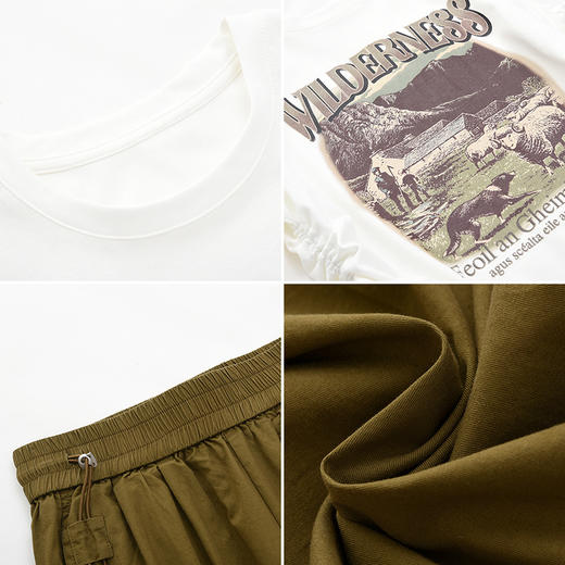 mc2圆领中袖T恤+工装裤两件套女2024春秋新款帅气工装风舒适套装 商品图1