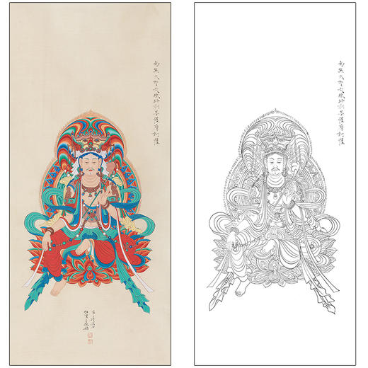 任重工笔画白描底稿《重彩文殊像》临摹勾线高清打印稿RD04 商品图0