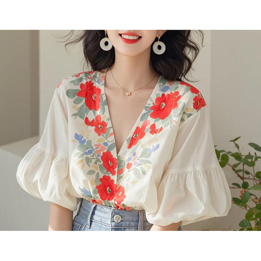 裁缝学苑AQ349小衫夏季法式V领灯笼袖衬衫纸样女装上衣衬衣样板 商品图2