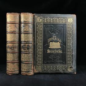 37*29cm！约19世纪中期 殿版莎士比亚作品集（全2卷） 44幅精美钢版画 真皮精装