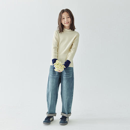 棵初秋冬新品女童袖口拼色长袖打底衫棉羊绒中高领修身毛衣 商品图1